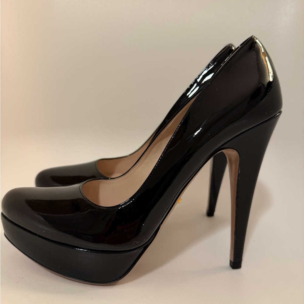 Prada Glossy Black Platform Heels